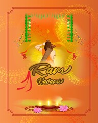 Navami, Lord Rama with bow and arrow greeting, poster, banner, flyer 