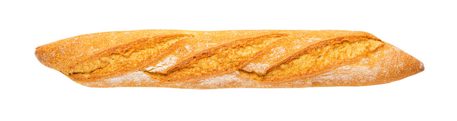 Long french baguette loaf isolated on white background.