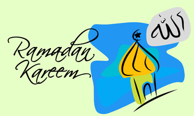 Fototapeta premium Mosque doodle art style vector design decoration. Ramadan kareem. Eid mubarak