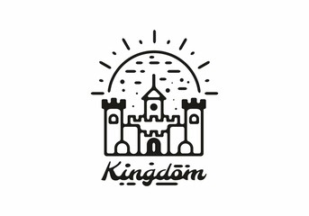 Black line art illustration of kingdom building with big sun