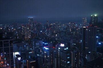 Aerial view of Skyscraper of Osaka city at night in Japan - 大阪 夜景 摩天楼