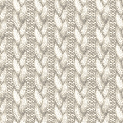 White realistic knitted seamless pattern. Watercolor hand paint cozy warm knit texture - 428795958