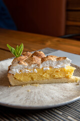 Dessert with meringue and lemon.