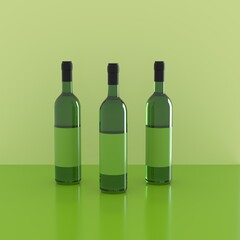 3D rendering red wine bottle