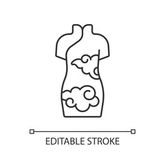 Cheongsam linear icon. Female kimono. Asian traditional clothes. Qipao for women. Thin line customizable illustration. Contour symbol. Vector isolated outline drawing. Editable stroke