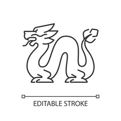 Loong dragon linear icon. Ancient Chinese traditions. Lunar New Year festival. Feng shui. Thin line customizable illustration. Contour symbol. Vector isolated outline drawing. Editable stroke