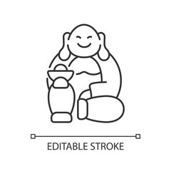 Laughing Buddha linear icon. Pray for prosperity. Chinese traditions. Spirituality, religion. Thin line customizable illustration. Contour symbol. Vector isolated outline drawing. Editable stroke