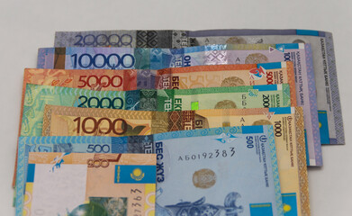 Fototapeta na wymiar Kazakhstan national currency tenge, paper money, foreign exchange market, economy, loans in Kazakhstan, deposit