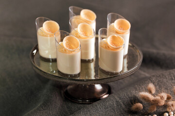 buffet mousse dessert in little glasses topped