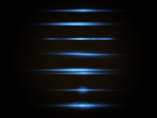 Horizontal light rays, glow blue line beams.