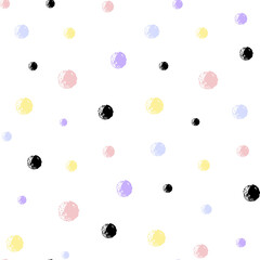 Polka dots, Simple Irregular geometric seamless vector patterns. Simple hand drawn spots isolated. Funny Infantile Style Polka Dots repeatable design. 