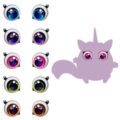Set of eyes of different colors for cute character design. Vector illustration of eyes isolated on white background.