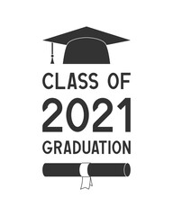 Class of 2021 graduation. Card. Vector illustration.