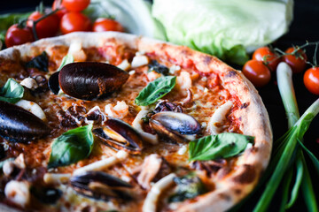 delicious italian pizza with fresh seafood