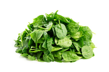 Bunch of baby spinach leaves isolated white background