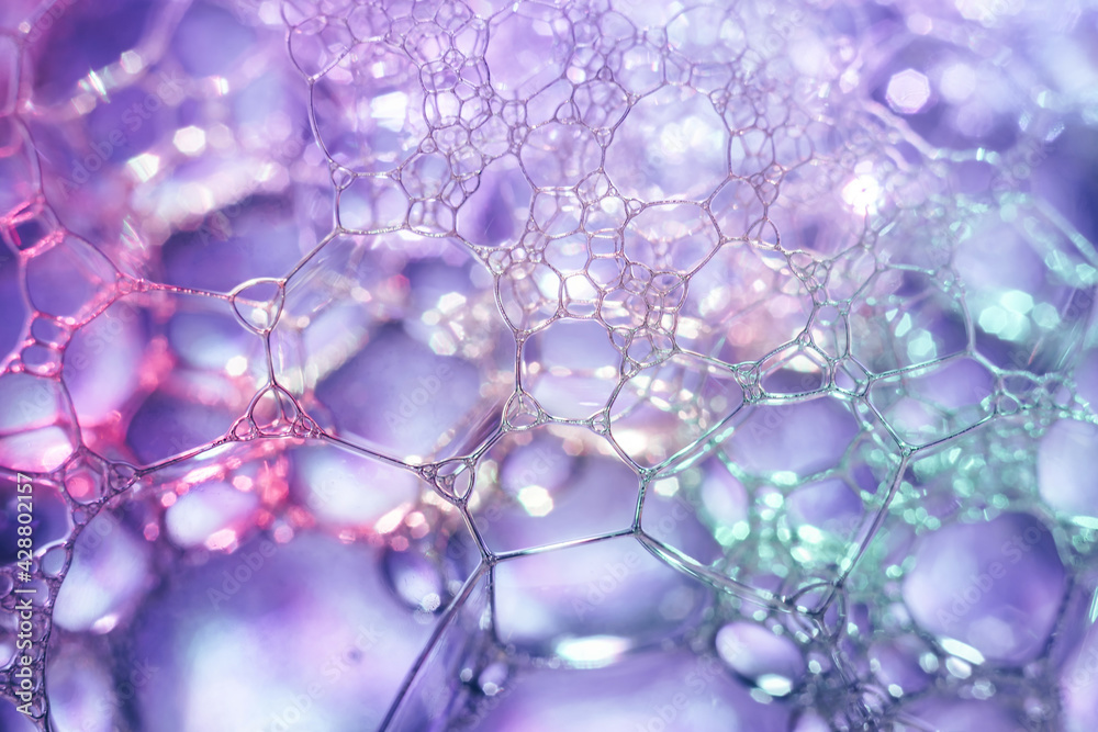 Fototapete close up beautiful abstract soap bubbles. background pattern for design. macro photography view.