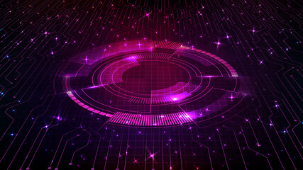 abstract futuristic background of empty stage with glowing circuit line board connection