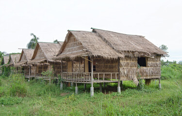 Fototapeta na wymiar Reed village on stilts in Thailand
