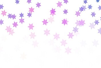 Light Pink, Yellow vector layout with bright snowflakes, stars.