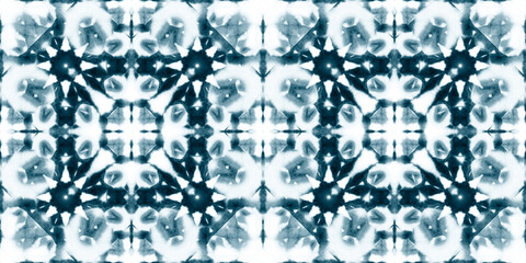 Indigo shibori tie dye style seamless pattern. Kaleidoscopic repeat. Modern abstract background for textile, wallpaper, apparel, swimwear