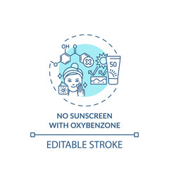 No sunscreen with oxybenzone concept icon. Sustainable tourism ideas. Product full of dangerous particles idea thin line illustration. Vector isolated outline RGB color drawing. Editable stroke