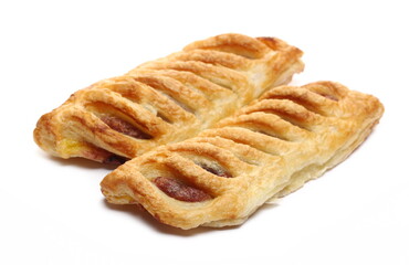 Bavarian breakfast pastry with sausage isolated on white background