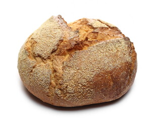 Round bread loaf with corn and wheat flour isolated on white background
