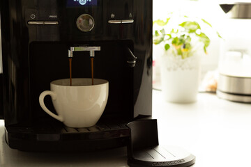 Espresso machine making fresh coffee