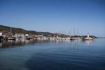 Fototapeta na wymiar Harbour view in Iskele, Urla. Urla is populer fishing old town in Izmir