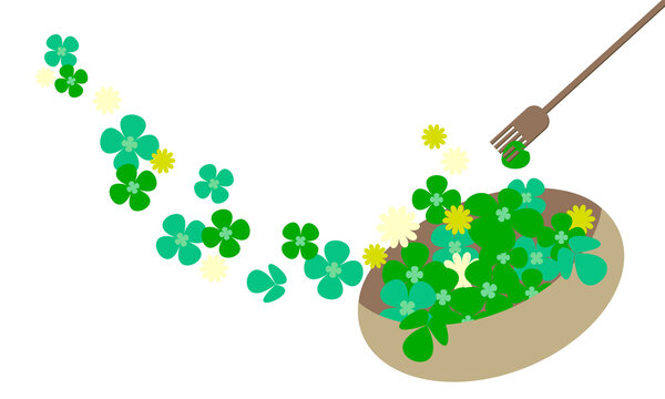 クローバーをお皿に盛ったイラスト｜Illustration of clover on a plate