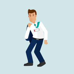 A young businessman tired after work, needs a vacation, workaholic, the battery is dead, no energy.Vector illustration.