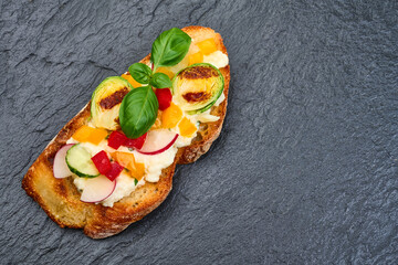 Bruschetta with mozzarella cheese. High resolution image
