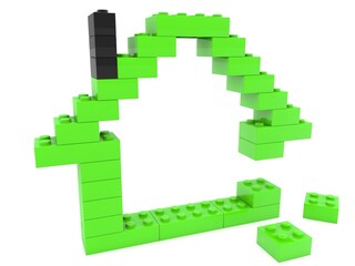 Unfinished house contour from green toy bricks