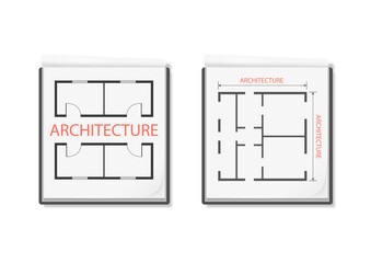 Architectural construction plan .Engineering House plan project .Notepad on white background.Design and layout of rooms . Vector.