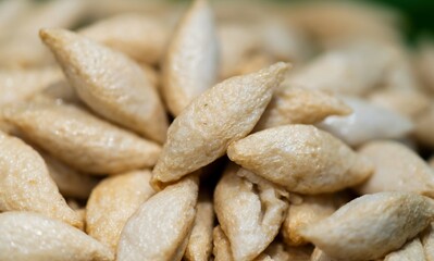 Close up of deep fried Rugby Fish Ball, thai street food market