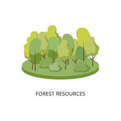 Fototapeta premium Forest natural resources in circle diagram, flat vector illustration isolated.