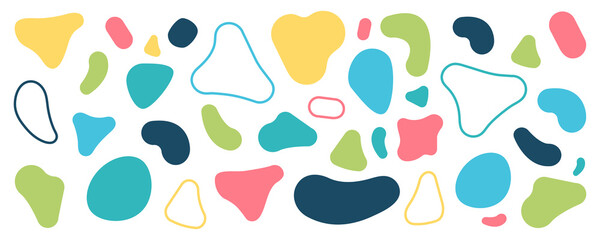 Fototapeta na wymiar Abstract blobs background. Blobs pattern. Liquid shape. Background of stones. Drops or stone silhouettes. Vector set of colorful blobs and rock.