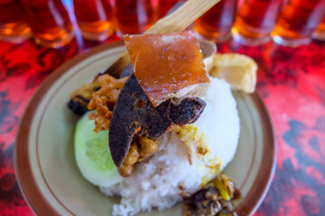 Top view of balinese traditional cuisine is called 
