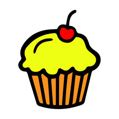 Cupcake Colorful Confectionery Sweet Dessert Cake on White Background Flat Icon Graphic Illustration