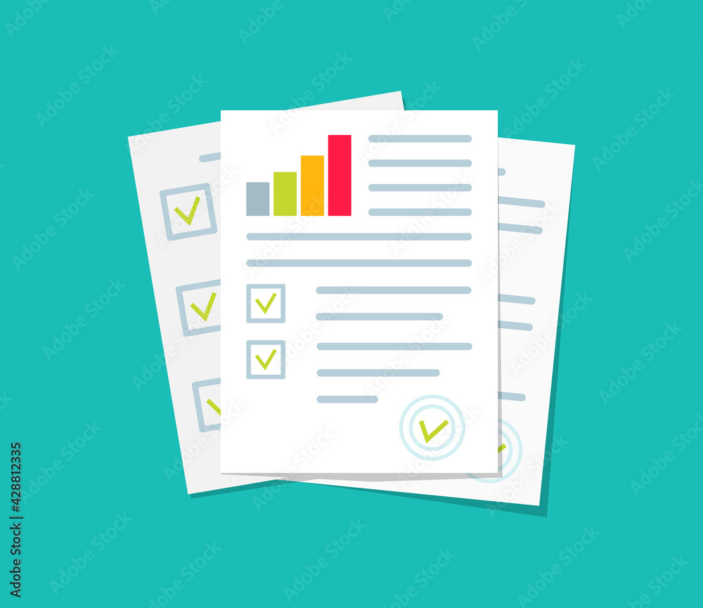 Wall mural audit, financial report and research. document of analyze with chart of result. icon for data, audit
