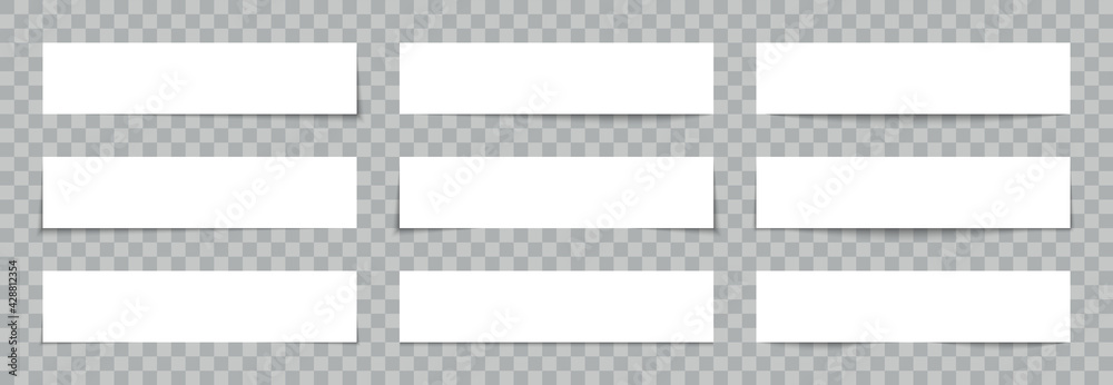 Poster paper with shadow effect. white realistic banner. box with frame for web label. set of rectangle tem