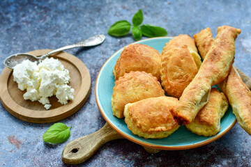Bakery .Home made mini   cheese pie  with phyllo pastry, white feta cheese  and organic eggs. Bulgarian banitsa