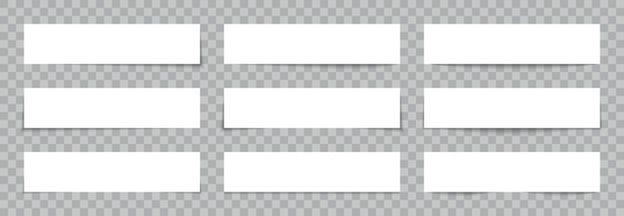 Obraz premium Paper with shadow effect. White realistic banner. Box with frame for web label. set of rectangle template on transparent background. Page with divider for text, headline. Sheet with corners. Vector.