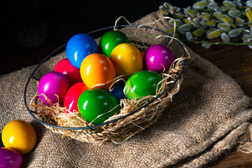 Colorful Easter eggs, an atmospheric decoration