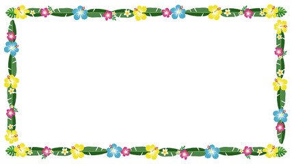 南国トロピカル ボタニカルリーフ 枠飾り、囲み装飾フレーム（16:9比率）