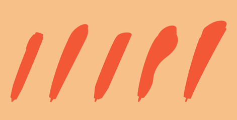 Five 3d pens, isolated silhouettes on light yellow background