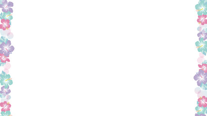 ファンシーなハイビスカス。枠飾り、左右の背景装飾フレーム（16:9比率）