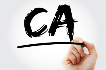CA - Current Account acronym with marker, business concept background