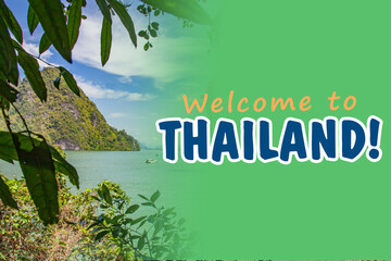 Welcome to Thailand travel. Thailand nature landscape with welkom inscription. Nature in outskirts...