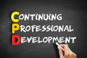 CPD - Continuing Professional Development acronym, business concept on blackboard